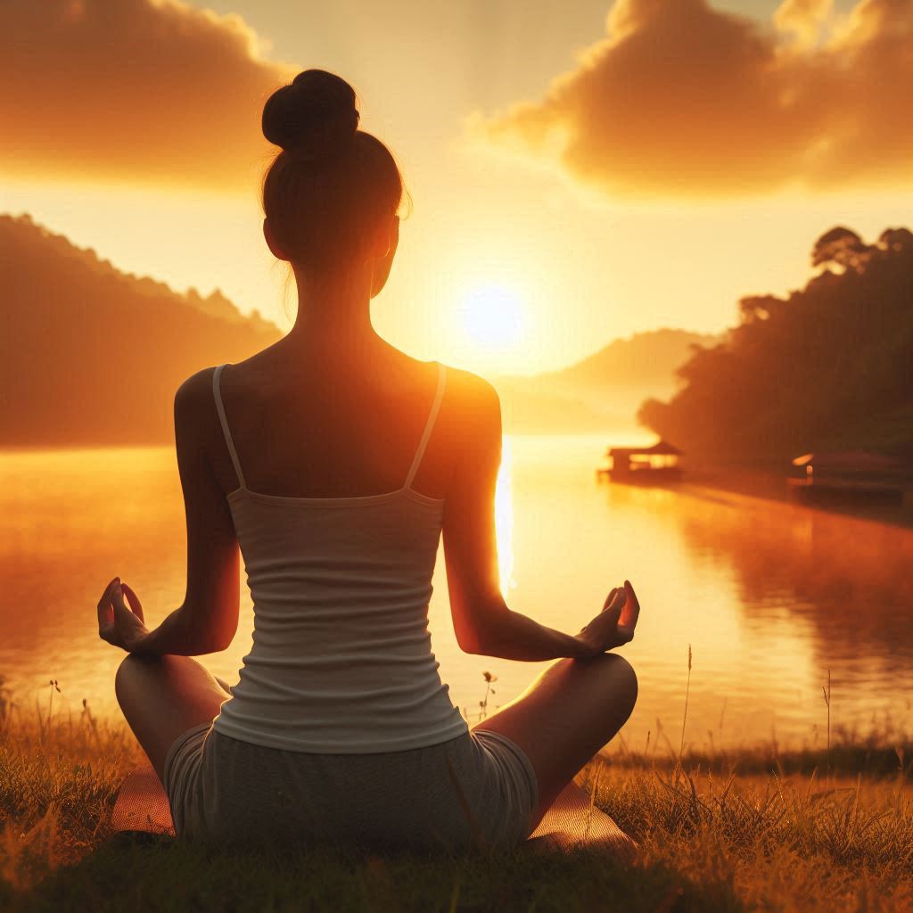 A woman sitting in Yogic meditation.